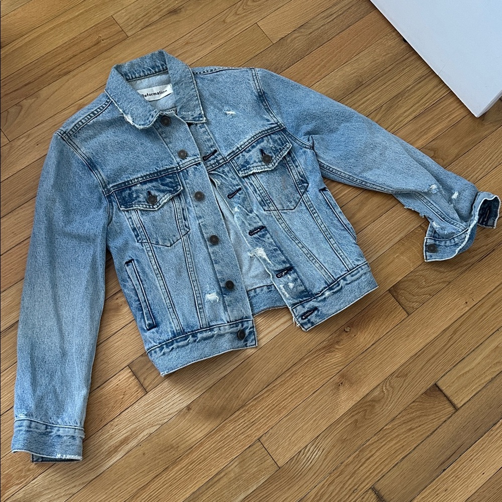 Reformation Distressed Blue Denim Jacket - Picture 2 of 5